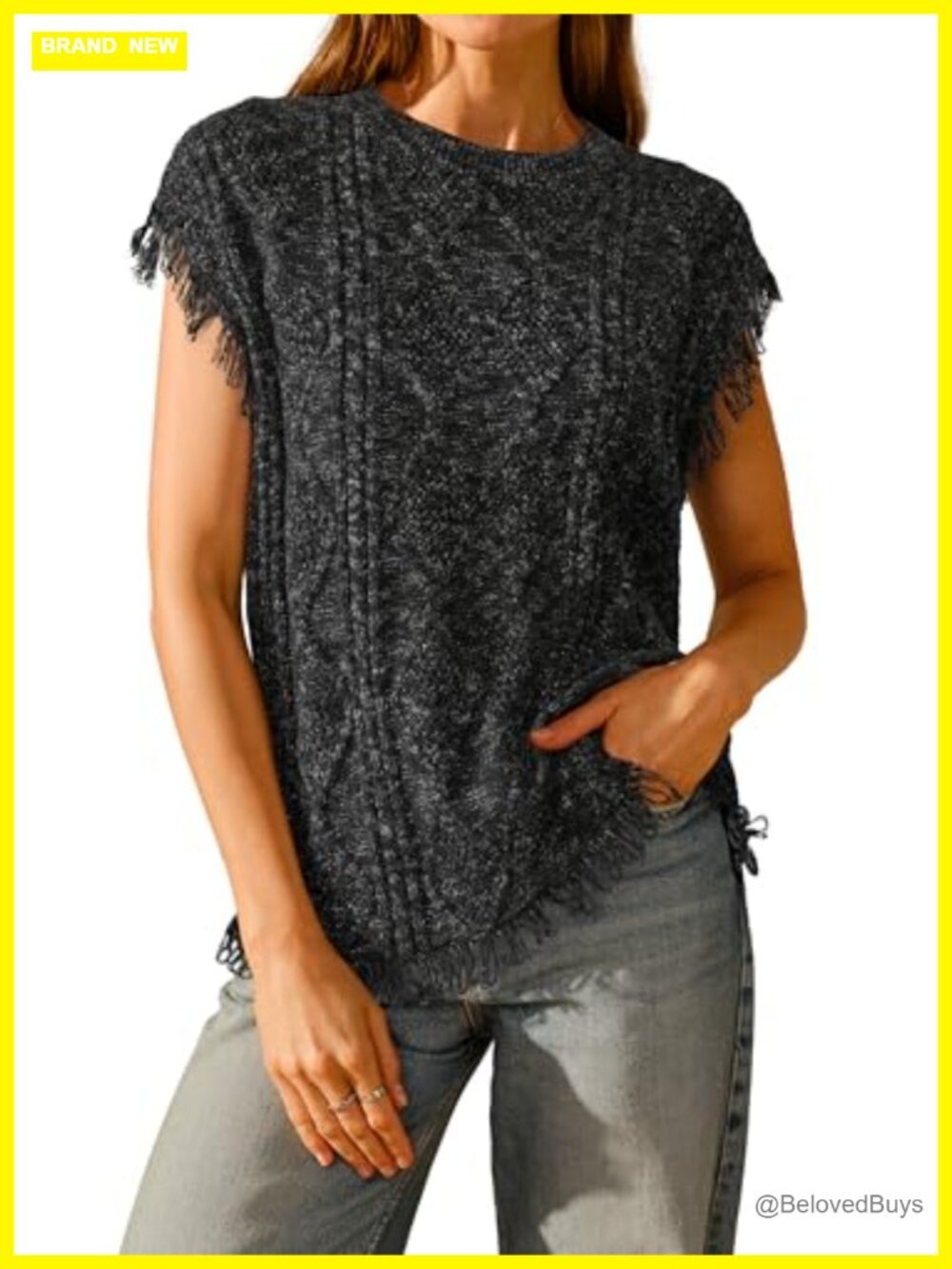 Cotton Cable Knit Fringe Sweater Vest Western Fall Layering